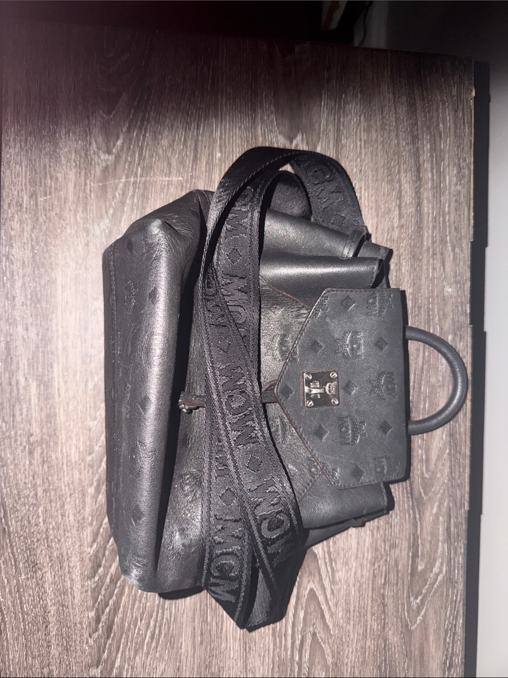 MCM Black Leather Monogram Crossbody Backpack - Picture 2 of 4
